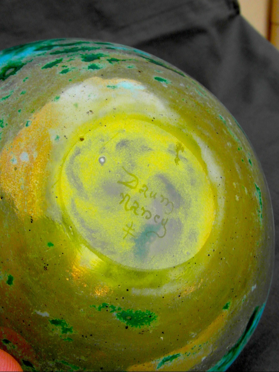 Beetle-motif Goblet On A Powdered, Iridescent, And Glazed Base By Daum, Circa 1900, Galle Era-photo-6
