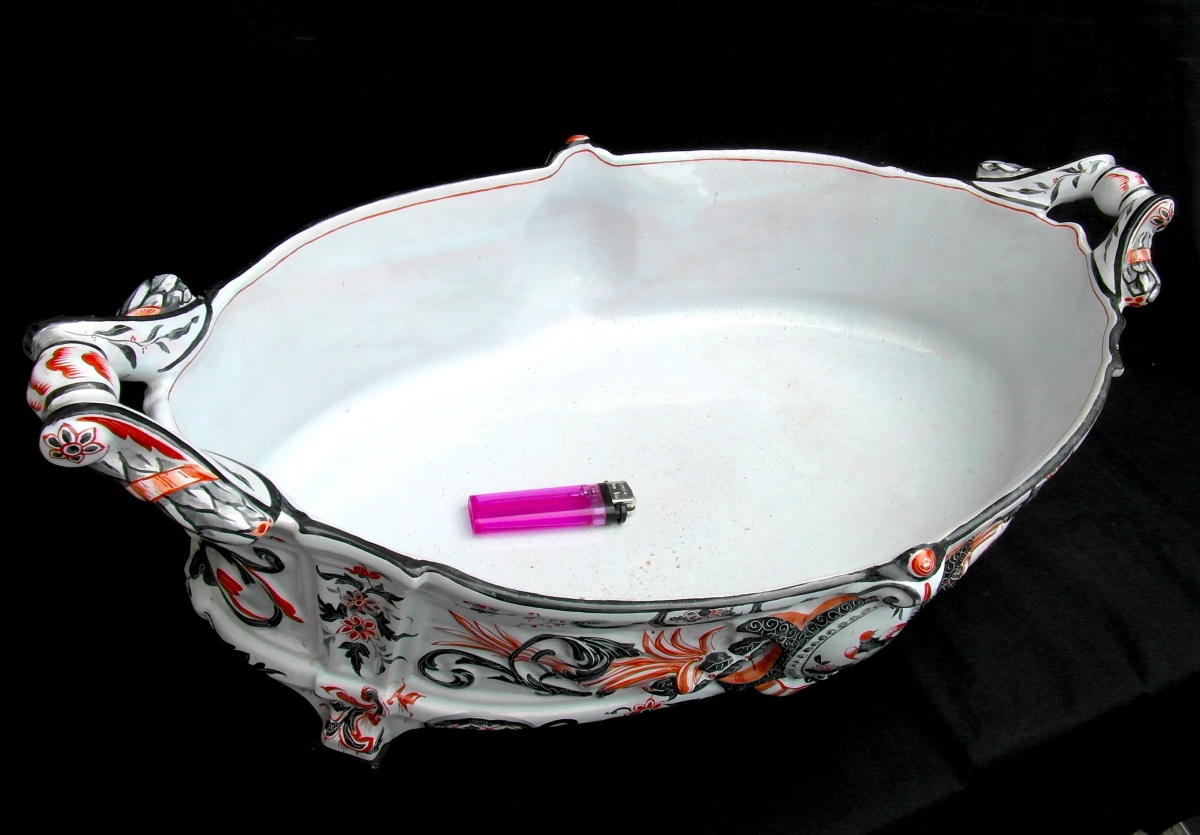 Important Gallé Bowl In Imari Colors With Reserved Areas, 55 Cm Long, Circa 1880-photo-4