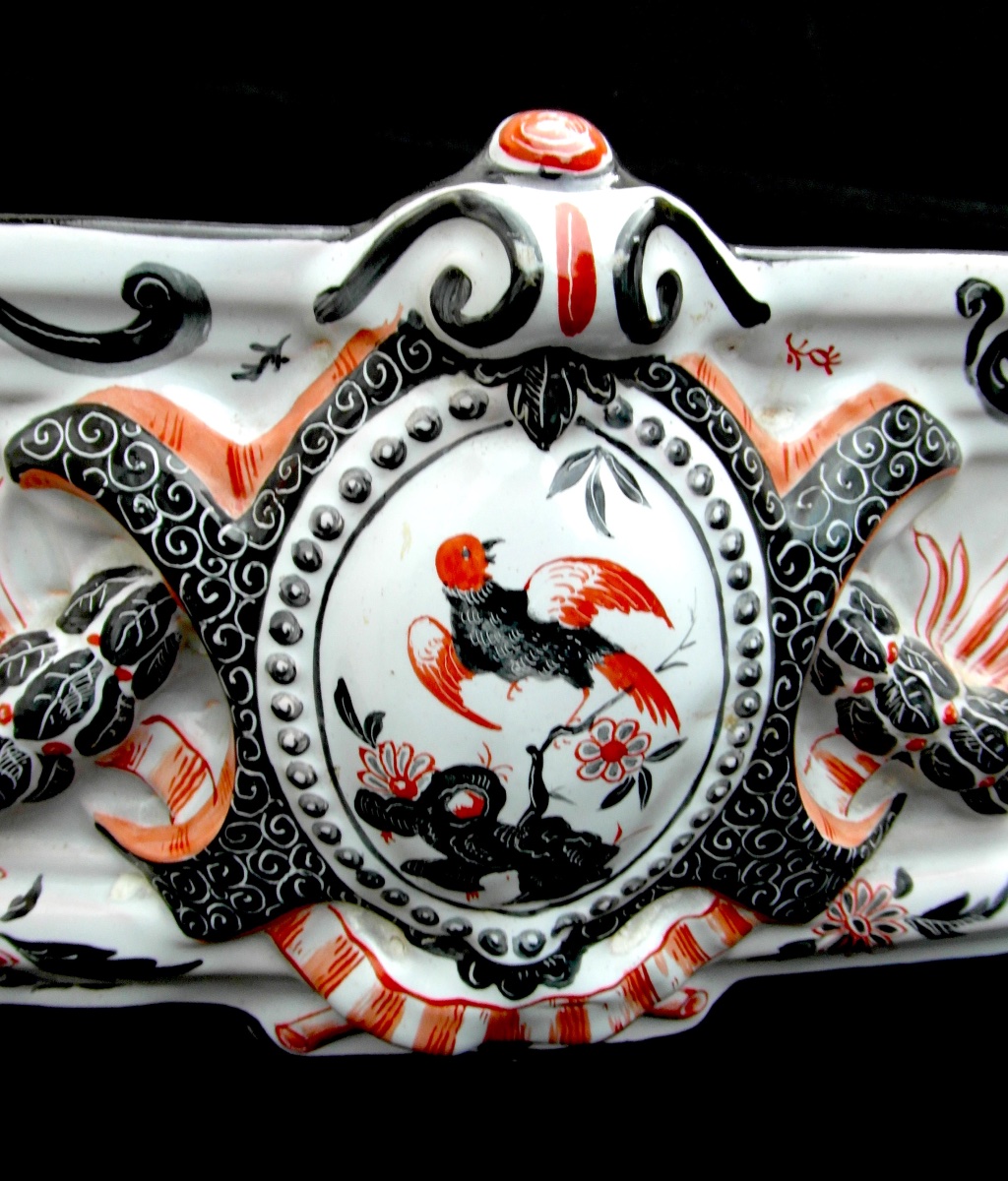 Important Gallé Bowl In Imari Colors With Reserved Areas, 55 Cm Long, Circa 1880-photo-1