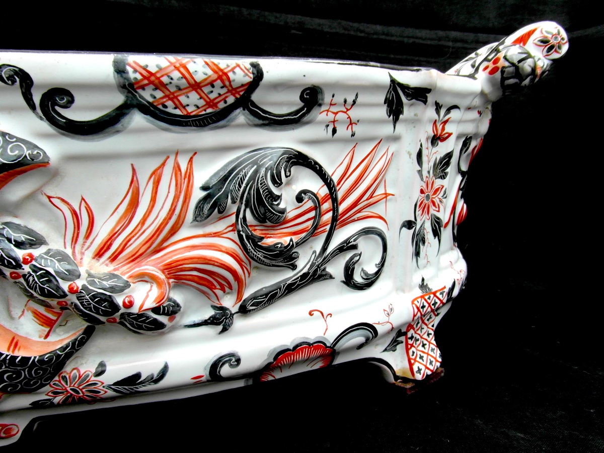 Important Gallé Bowl In Imari Colors With Reserved Areas, 55 Cm Long, Circa 1880-photo-2
