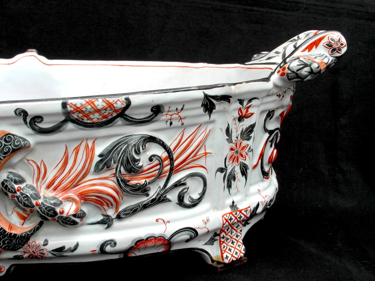 Important Gallé Bowl In Imari Colors With Reserved Areas, 55 Cm Long, Circa 1880-photo-7