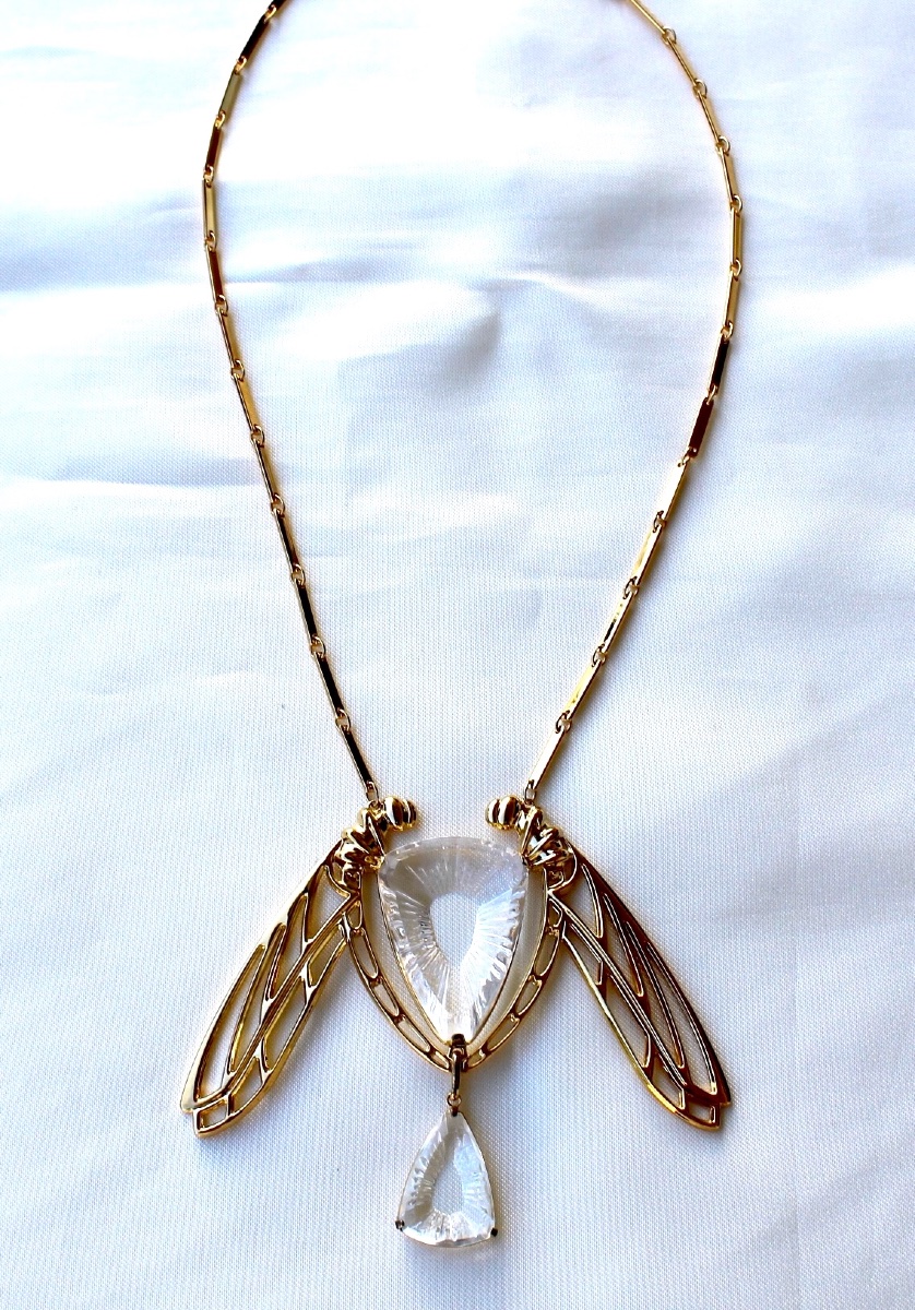 "ice Light" Dragonfly Necklace In Crystal And Vermeil By Lalique, In Its Presentation Box.-photo-3