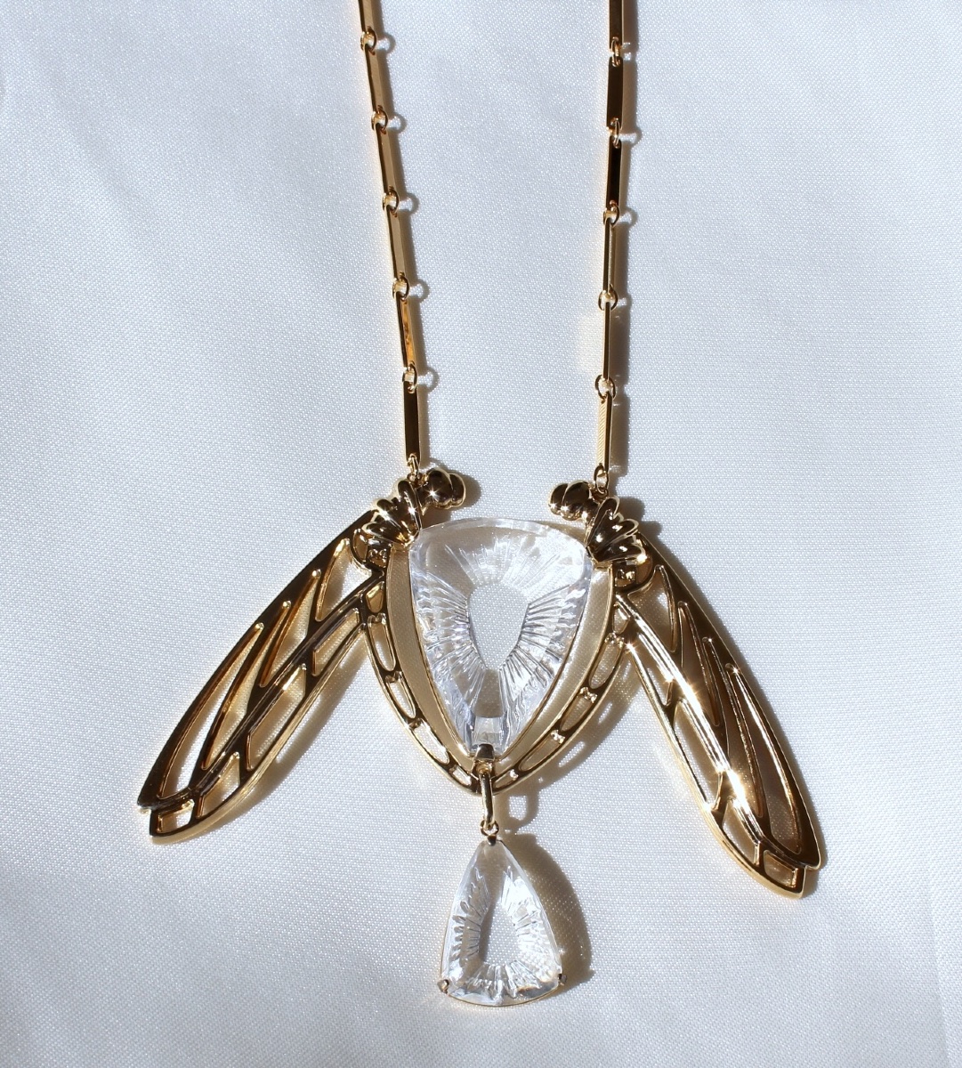 "ice Light" Dragonfly Necklace In Crystal And Vermeil By Lalique, In Its Presentation Box.-photo-2