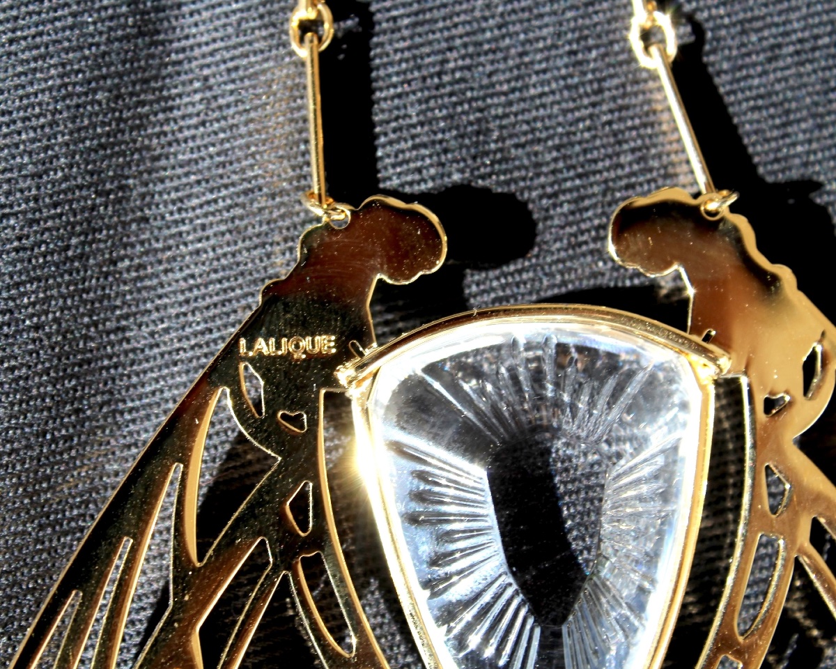 "ice Light" Dragonfly Necklace In Crystal And Vermeil By Lalique, In Its Presentation Box.-photo-3