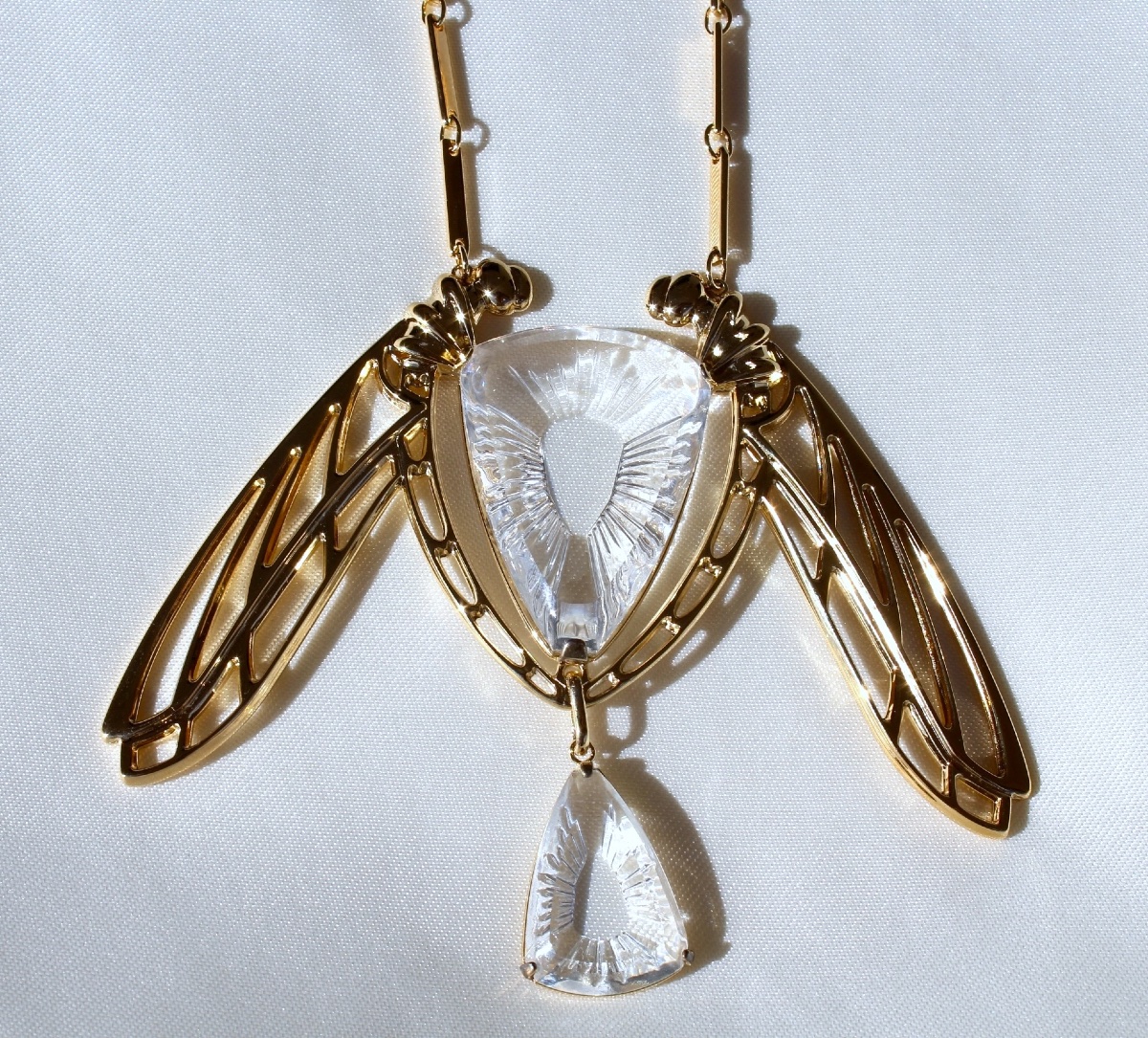 "ice Light" Dragonfly Necklace In Crystal And Vermeil By Lalique, In Its Presentation Box.-photo-6