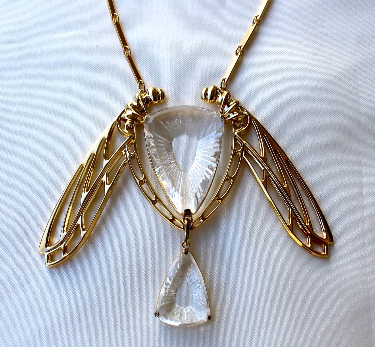 "ice Light" Dragonfly Necklace In Crystal And Vermeil By Lalique, In Its Presentation Box.