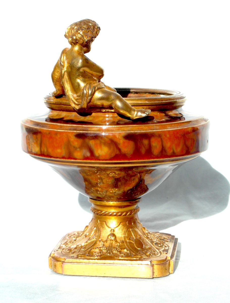Art Nouveau Ring Sizer Featuring Ceramic And Bronze Putti By Paul Louchet, From The Daum Susses Era, Or-photo-4