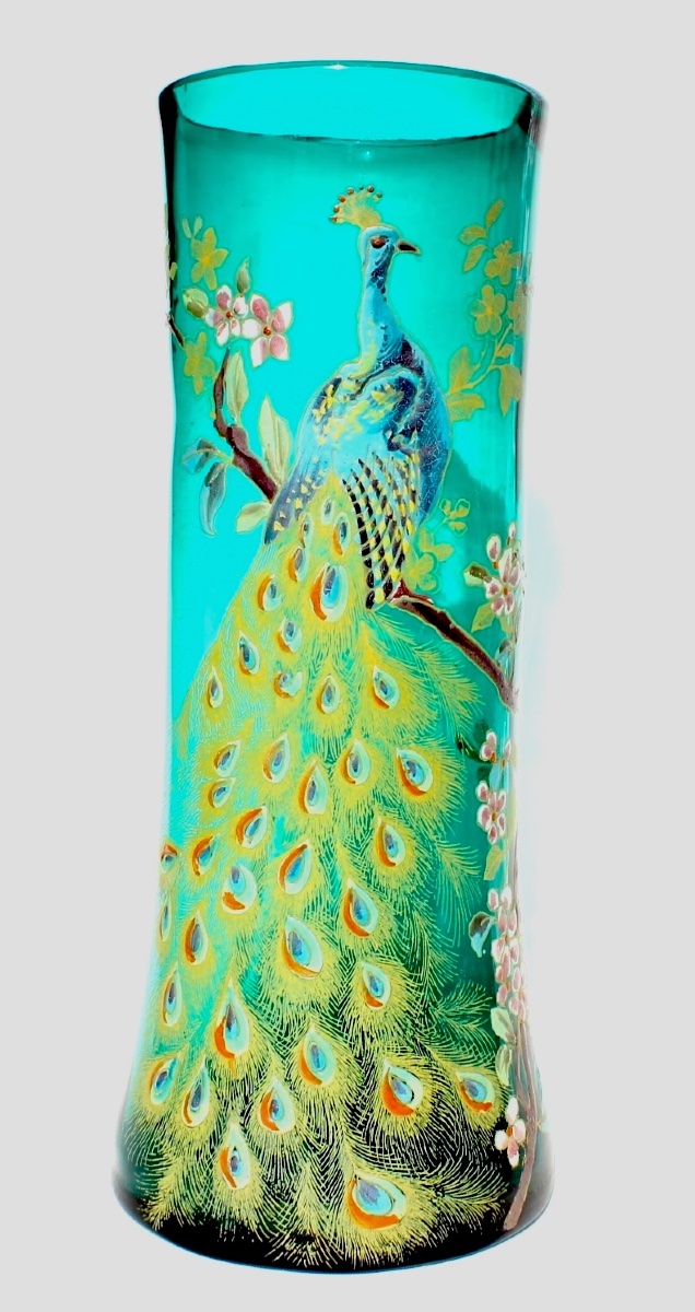 1900 Peacock Vase By Legras, In Perfect Condition, Formerly Daum Galle Art Nouveau-photo-2