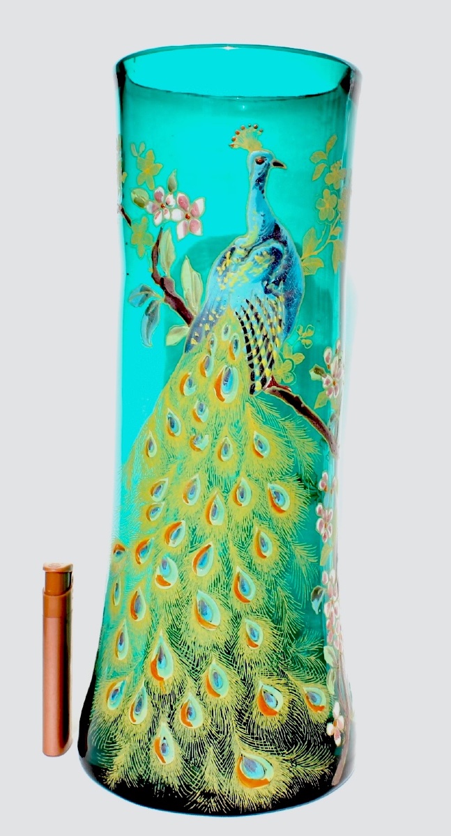 1900 Peacock Vase By Legras, In Perfect Condition, Formerly Daum Galle Art Nouveau-photo-3