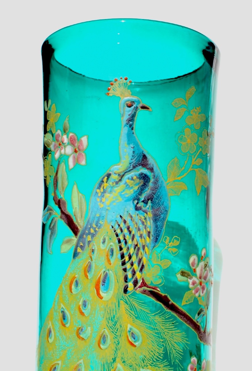 1900 Peacock Vase By Legras, In Perfect Condition, Formerly Daum Galle Art Nouveau-photo-1