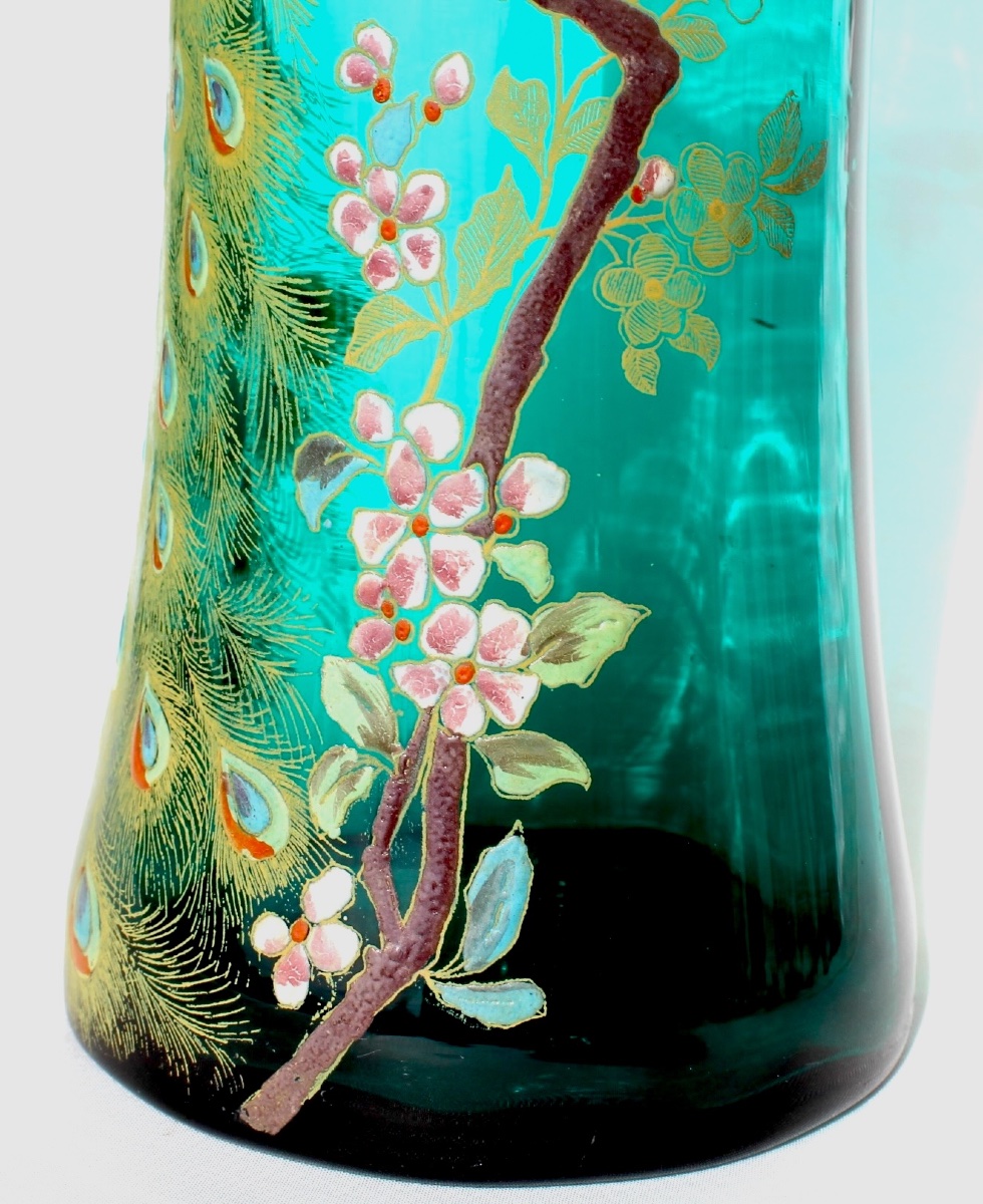 1900 Peacock Vase By Legras, In Perfect Condition, Formerly Daum Galle Art Nouveau-photo-3