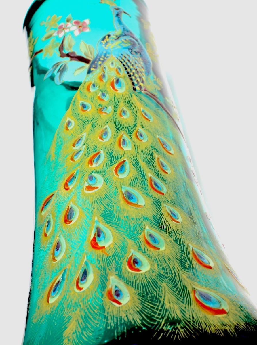 1900 Peacock Vase By Legras, In Perfect Condition, Formerly Daum Galle Art Nouveau-photo-4