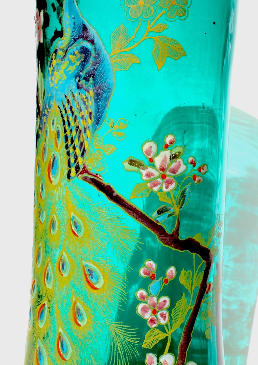 1900 Peacock Vase By Legras, In Perfect Condition, Formerly Daum Galle Art Nouveau-photo-5