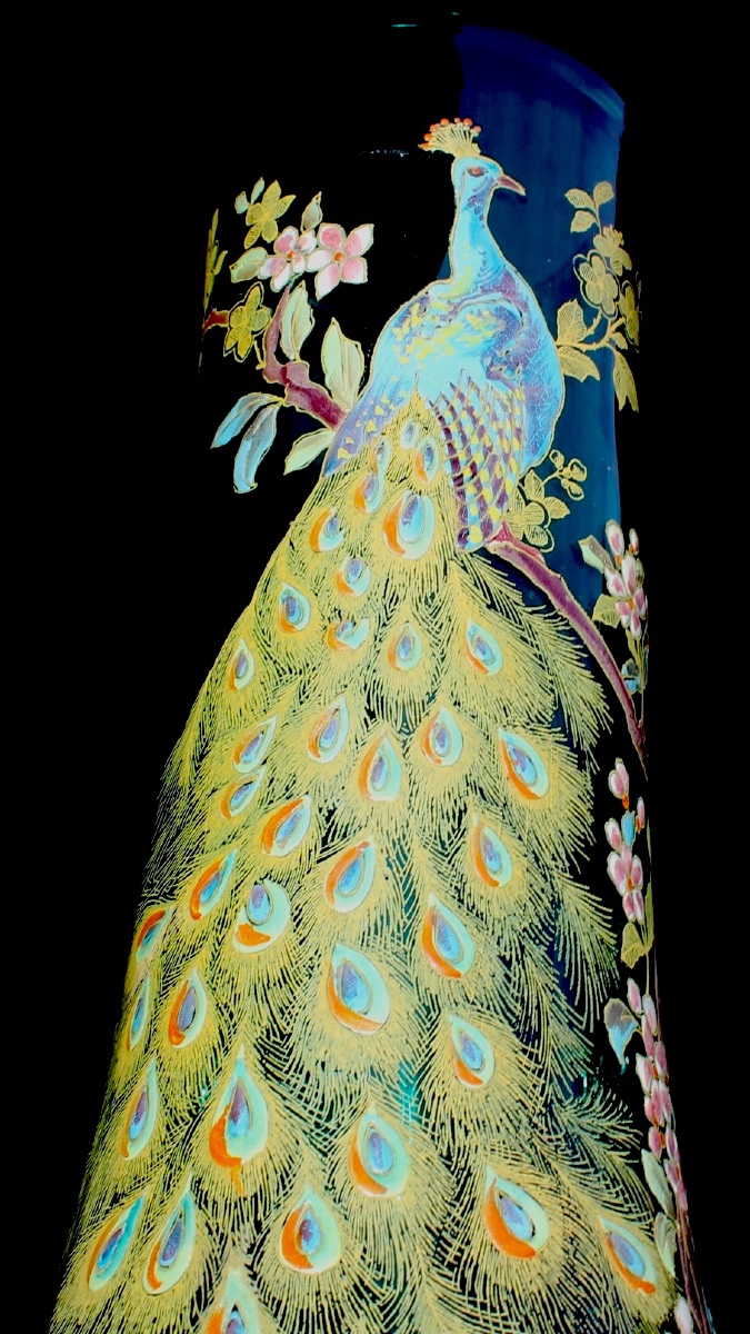 1900 Peacock Vase By Legras, In Perfect Condition, Formerly Daum Galle Art Nouveau-photo-6