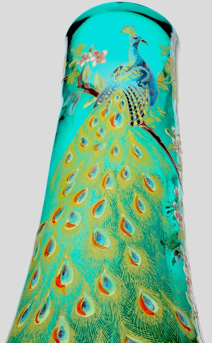 1900 Peacock Vase By Legras, In Perfect Condition, Formerly Daum Galle Art Nouveau