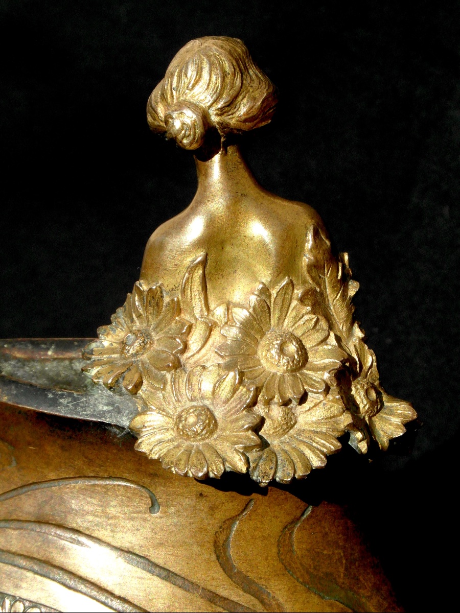 Vase art-nouveau en bronze 2 patines "la femme aux fleurs" par C.Korschann et Louchet  Fondeur-photo-3