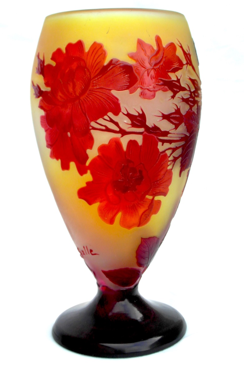 Chalice-shaped Vase With Roses By Gallé, In Perfect Condition, Daum, Circa 1900, Art Nouveau-photo-2