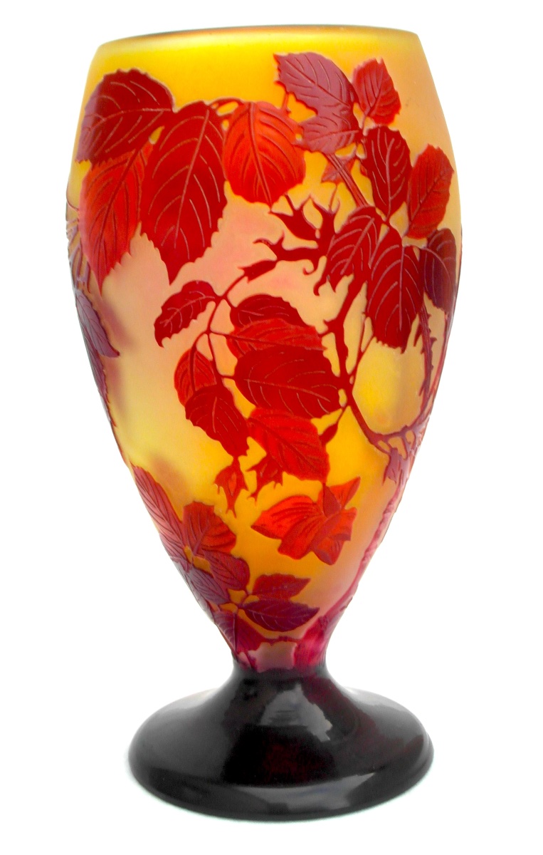 Chalice-shaped Vase With Roses By Gallé, In Perfect Condition, Daum, Circa 1900, Art Nouveau-photo-3