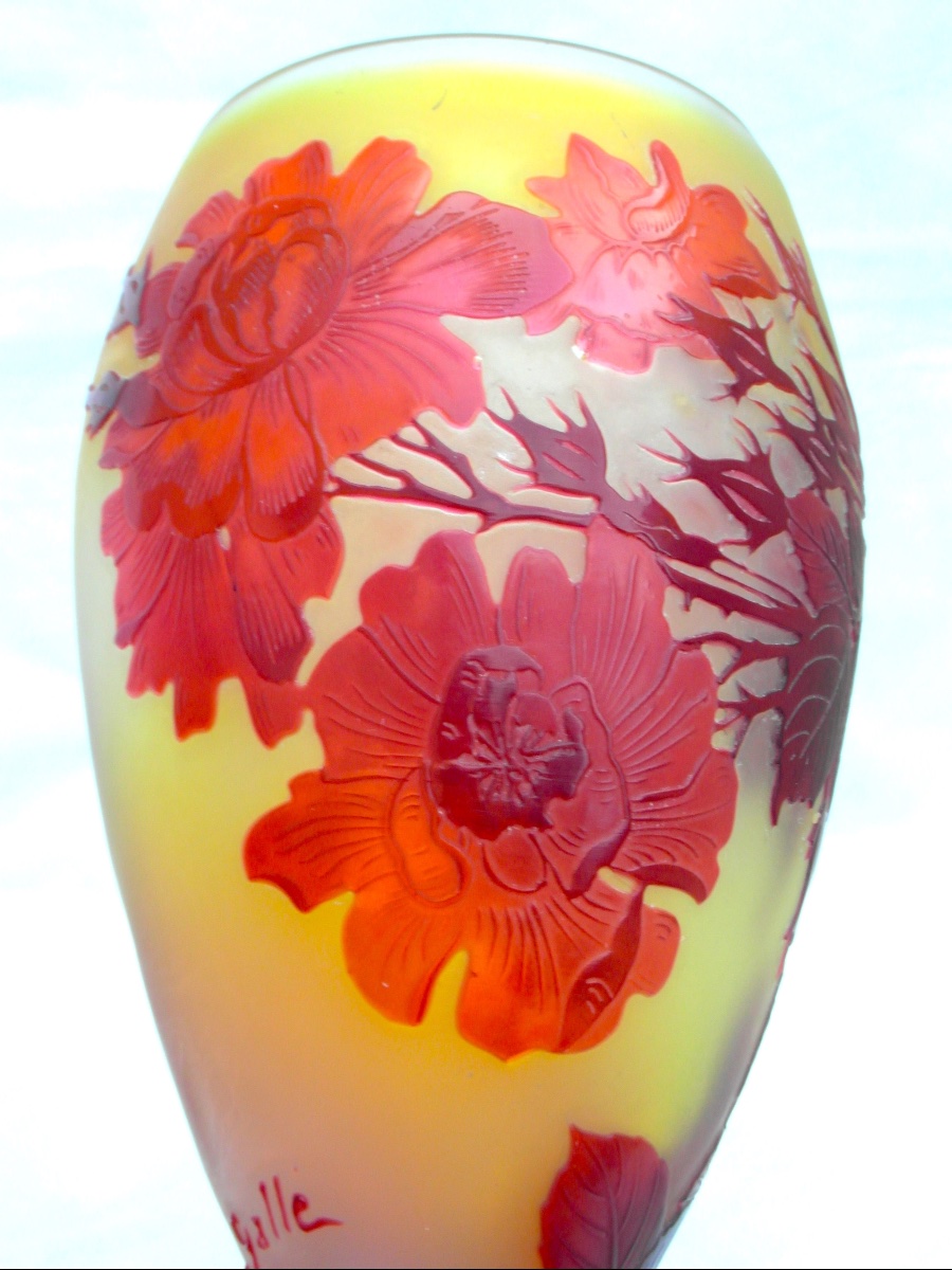 Chalice-shaped Vase With Roses By Gallé, In Perfect Condition, Daum, Circa 1900, Art Nouveau-photo-4