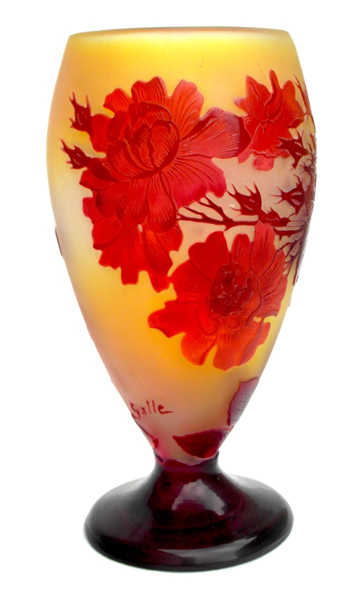 Chalice-shaped Vase With Roses By Gallé, In Perfect Condition, Daum, Circa 1900, Art Nouveau-photo-2