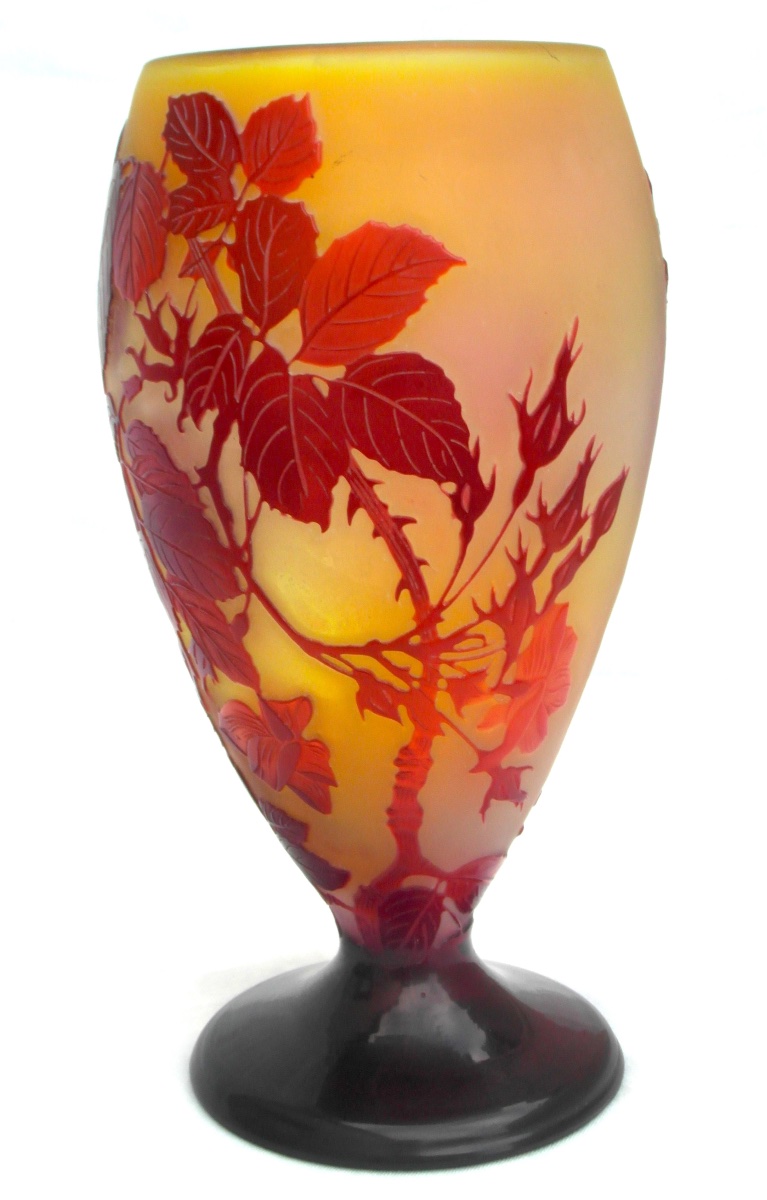 Chalice-shaped Vase With Roses By Gallé, In Perfect Condition, Daum, Circa 1900, Art Nouveau-photo-3