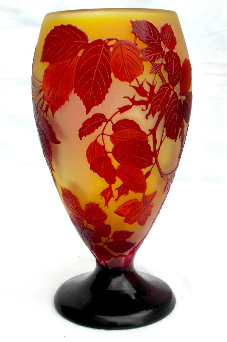 Chalice-shaped Vase With Roses By Gallé, In Perfect Condition, Daum, Circa 1900, Art Nouveau-photo-4