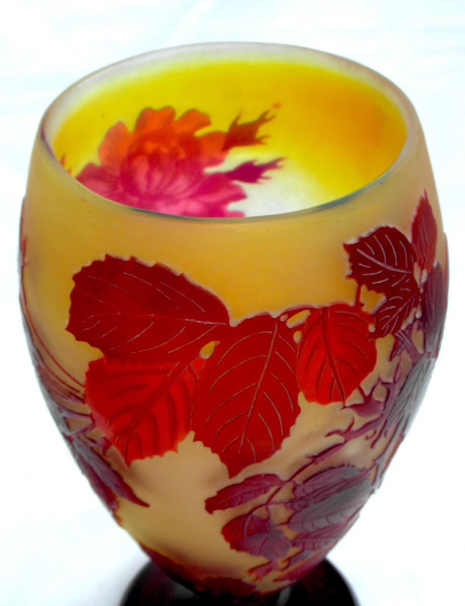 Chalice-shaped Vase With Roses By Gallé, In Perfect Condition, Daum, Circa 1900, Art Nouveau-photo-5