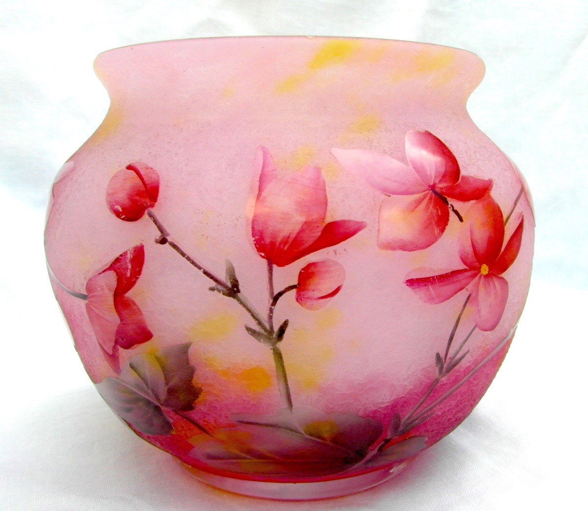 Vase aux begonias roses par Daum, parfait, era Gallé 1900-photo-2