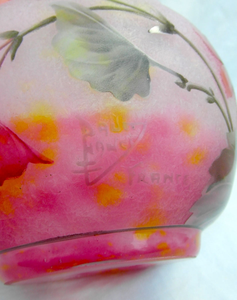 Vase aux begonias roses par Daum, parfait, era Gallé 1900-photo-3