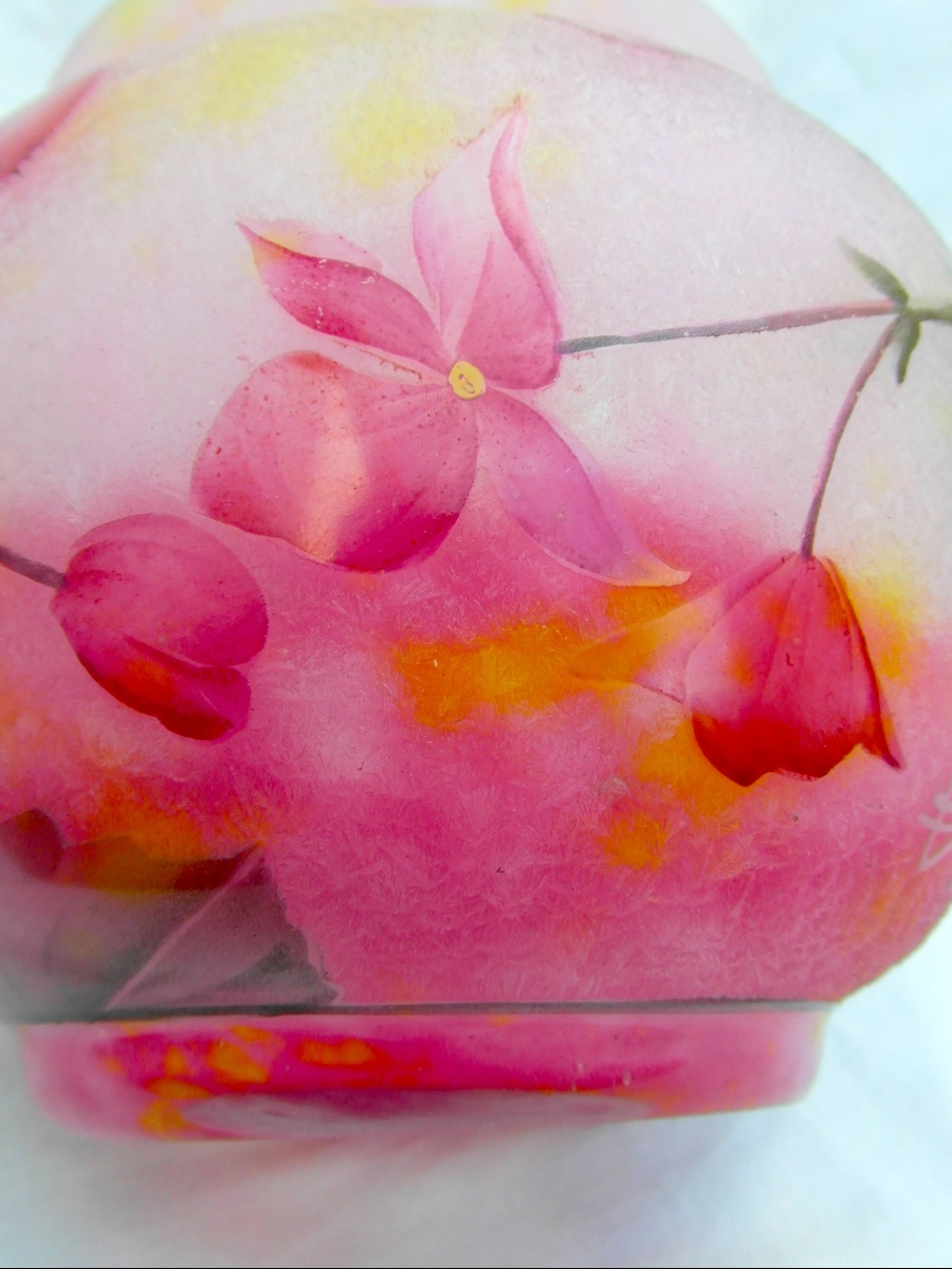 Vase aux begonias roses par Daum, parfait, era Gallé 1900-photo-4
