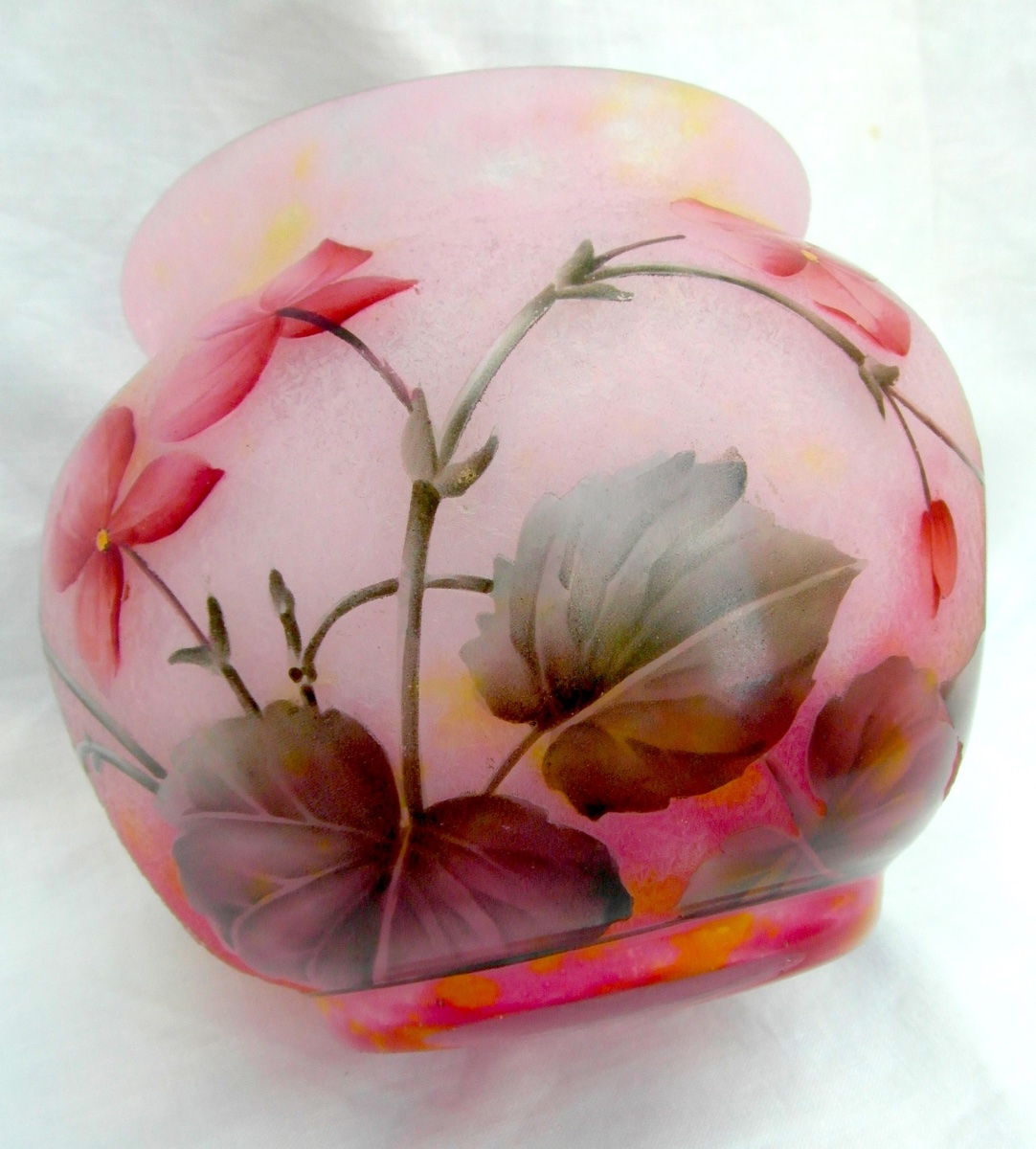 Vase aux begonias roses par Daum, parfait, era Gallé 1900-photo-6