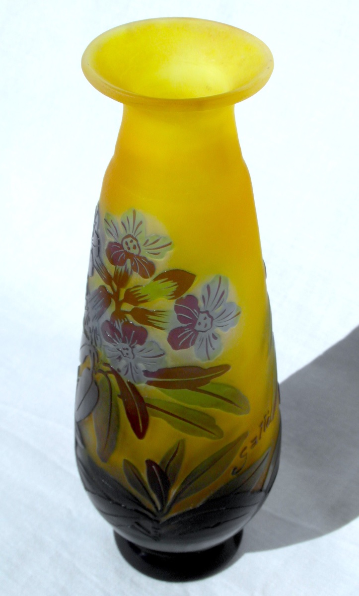 Gallé Vase With Forget-me-nots, In Perfect Condition, 17.5 Cm, Daum, 1900, Art Nouveau-photo-1