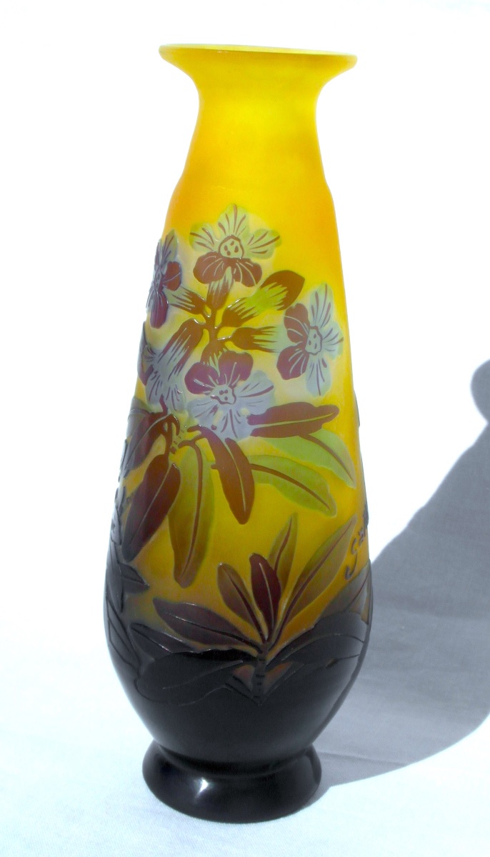 Gallé Vase With Forget-me-nots, In Perfect Condition, 17.5 Cm, Daum, 1900, Art Nouveau
