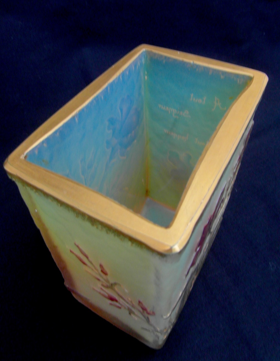 Large vase parlant à pans rectangulaires, décor aux jacinthes par DAUM, vers 1896, era Gallé-photo-6