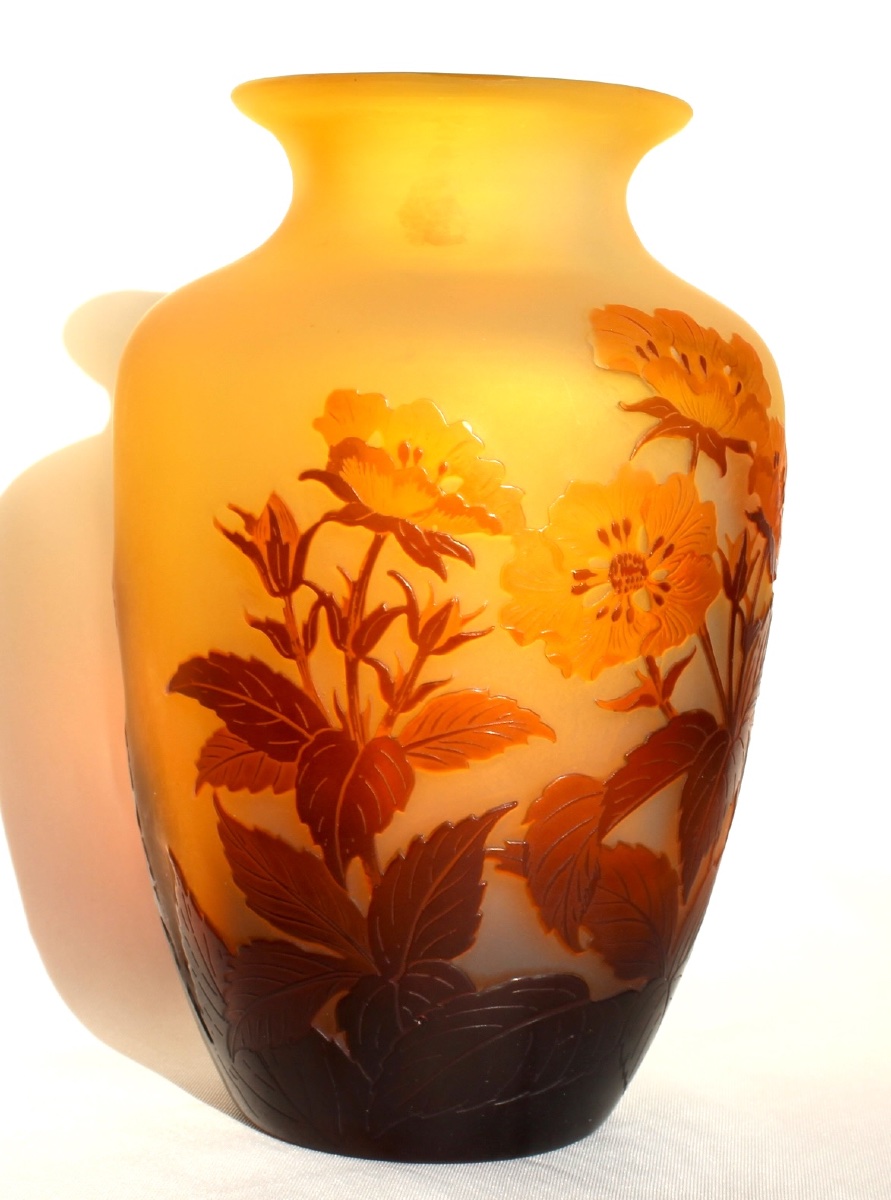 Vase With Primrose Design By Gallé, Engraved, In Perfect Condition, Daum, Circa 1900, Art Nouveau-photo-1
