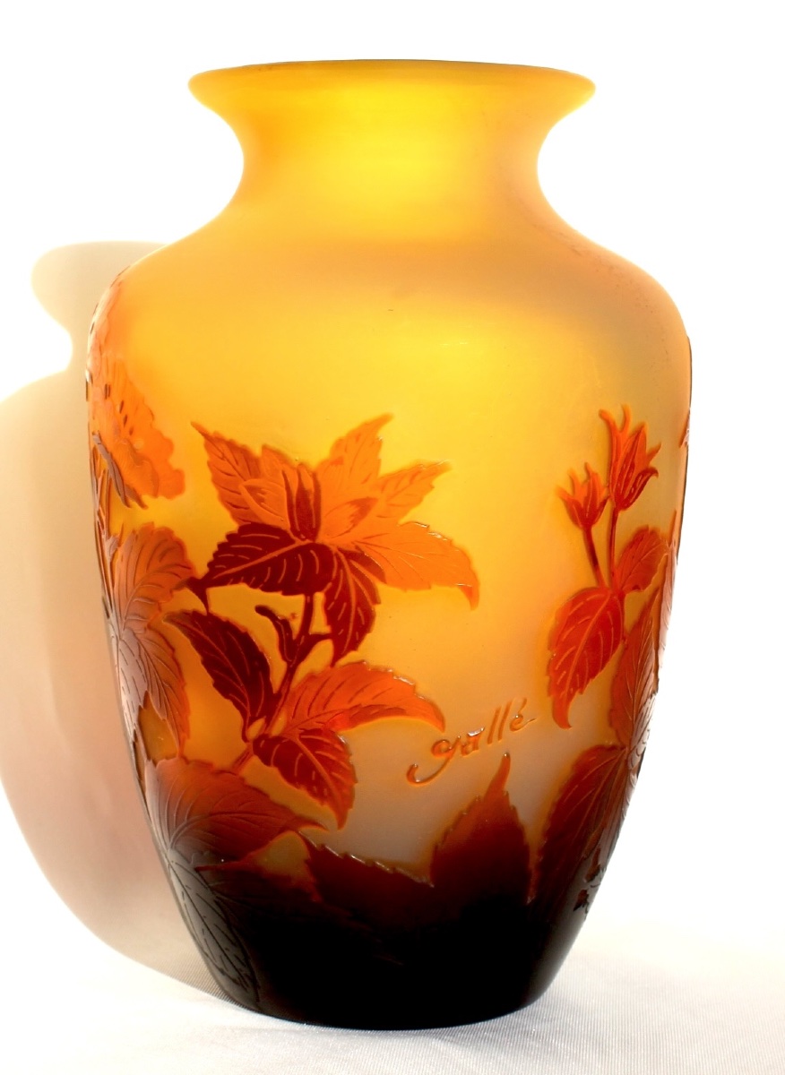 Vase With Primrose Design By Gallé, Engraved, In Perfect Condition, Daum, Circa 1900, Art Nouveau-photo-2