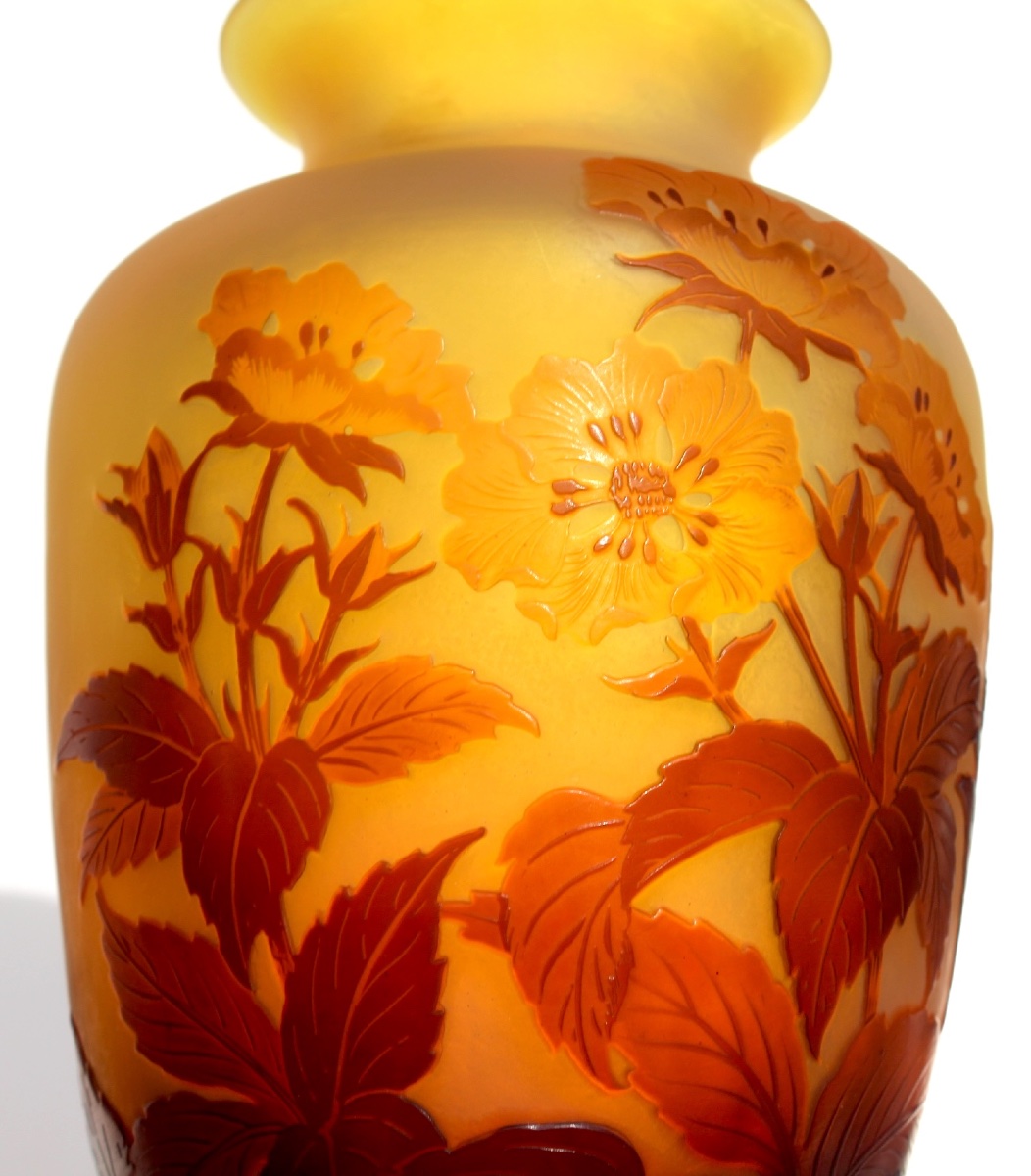 Vase With Primrose Design By Gallé, Engraved, In Perfect Condition, Daum, Circa 1900, Art Nouveau-photo-3
