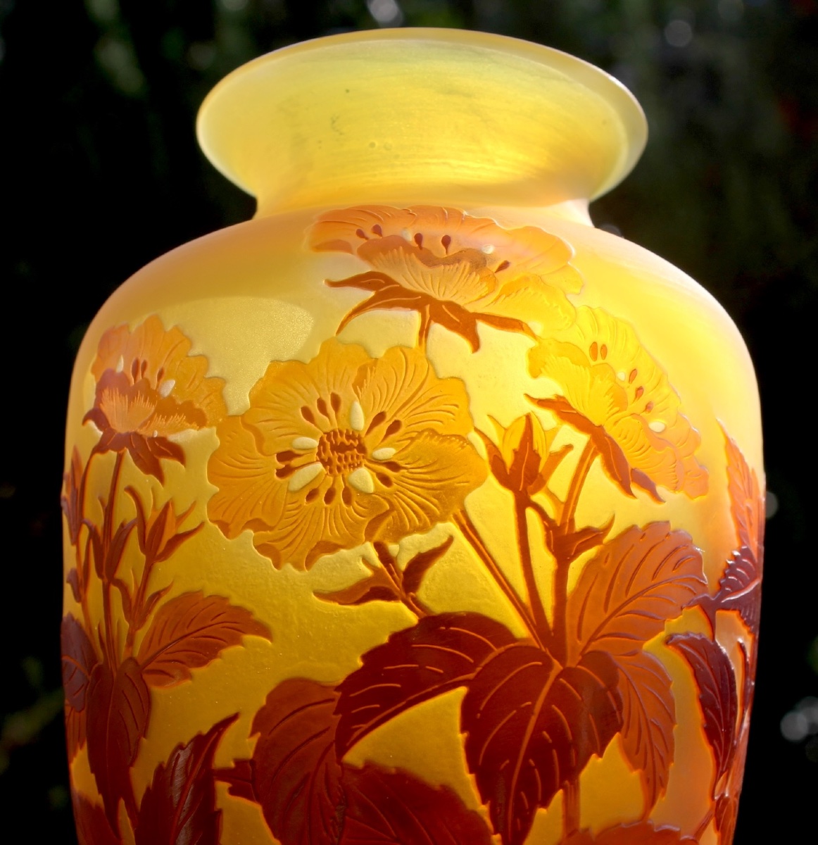Vase With Primrose Design By Gallé, Engraved, In Perfect Condition, Daum, Circa 1900, Art Nouveau