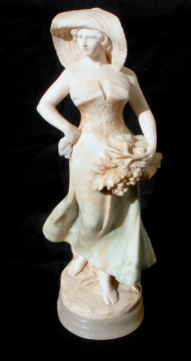 Statue 1900  "la paysanne au chapeau de paille" Par PUGI en marbre de Carrare era daum-photo-2