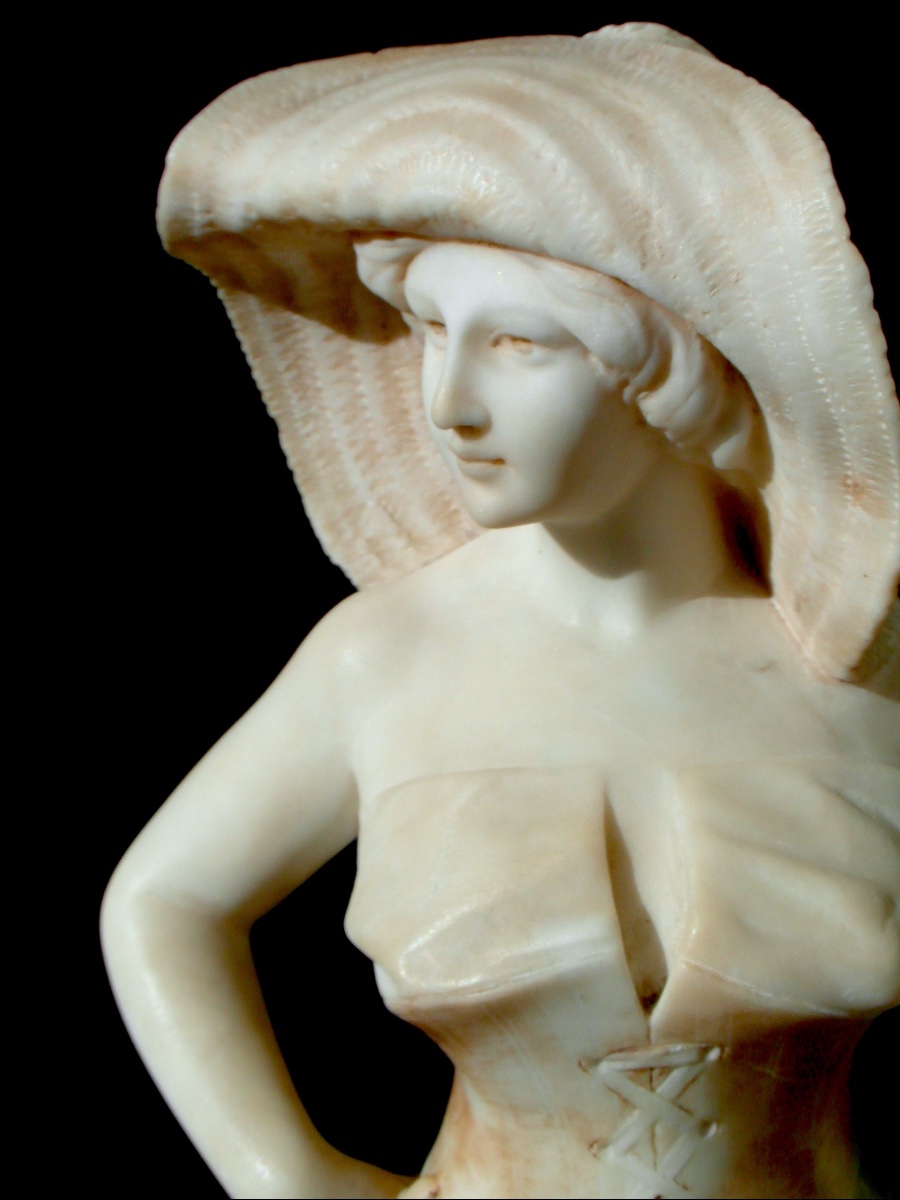 Statue 1900  "la paysanne au chapeau de paille" Par PUGI en marbre de Carrare era daum-photo-3