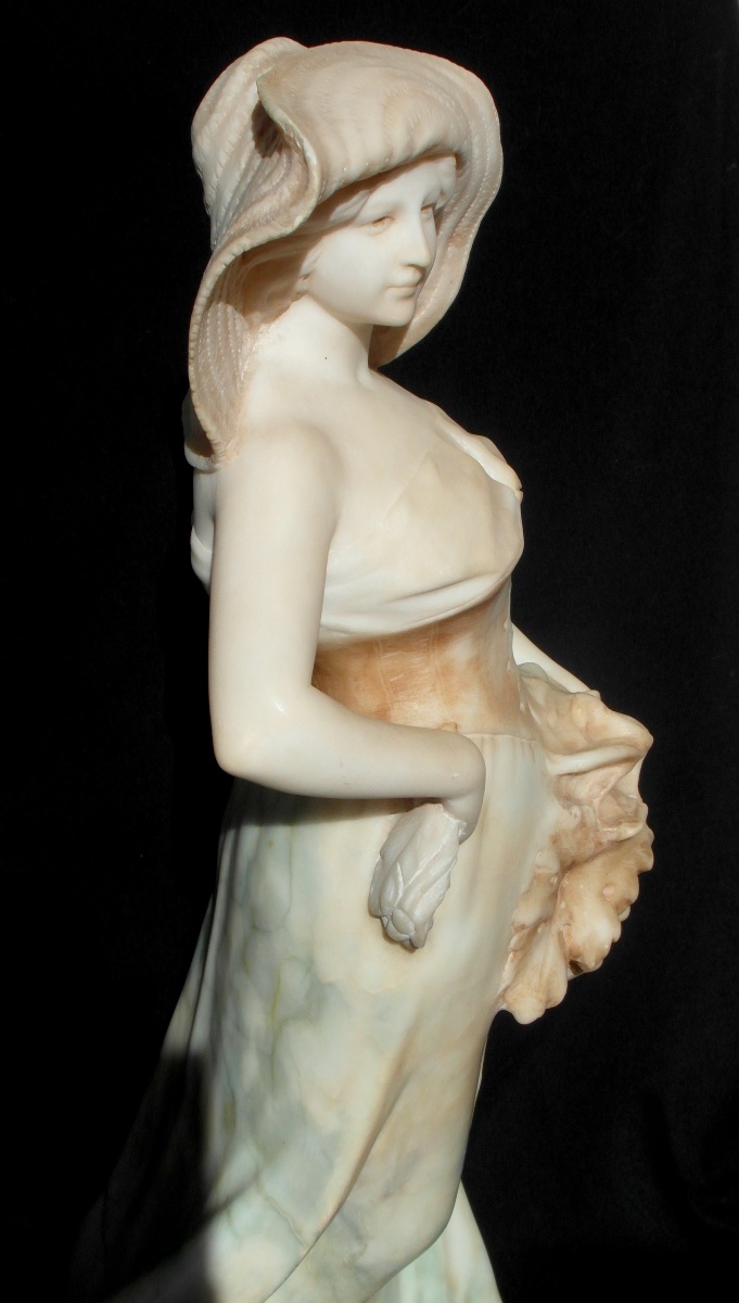 Statue 1900  "la paysanne au chapeau de paille" Par PUGI en marbre de Carrare era daum-photo-1