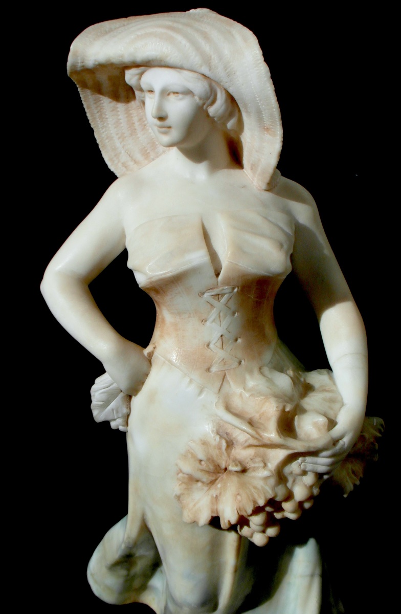 Statue 1900  "la paysanne au chapeau de paille" Par PUGI en marbre de Carrare era daum