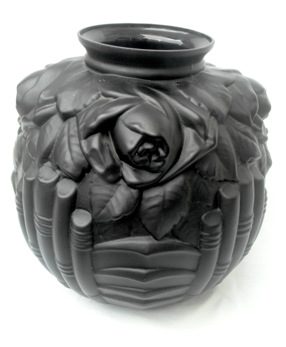Art Deco "roses And Bamboo" Vase Made Of Pressed-molded Glass, 1930, From The Daum Galle d'Avesn Era-photo-3