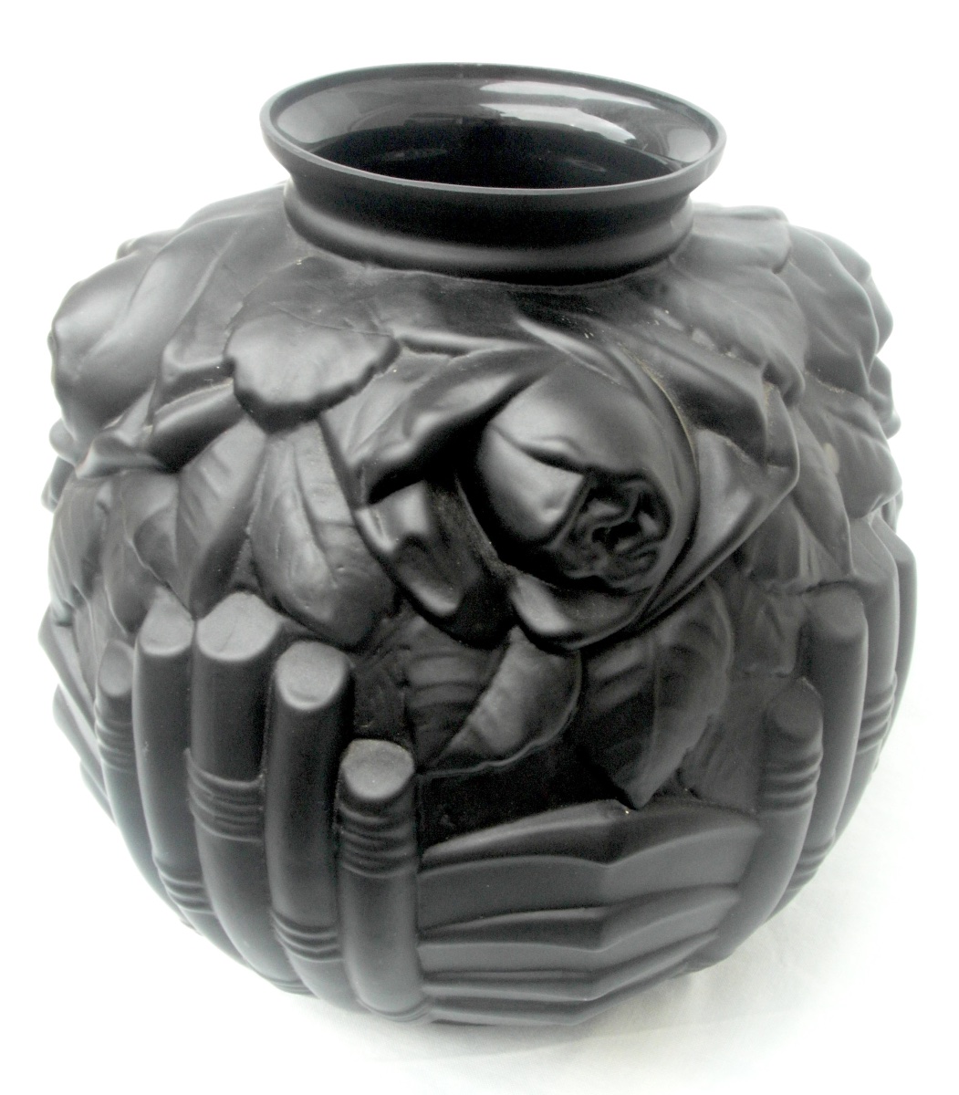 Art Deco "roses And Bamboo" Vase Made Of Pressed-molded Glass, 1930, From The Daum Galle d'Avesn Era-photo-4
