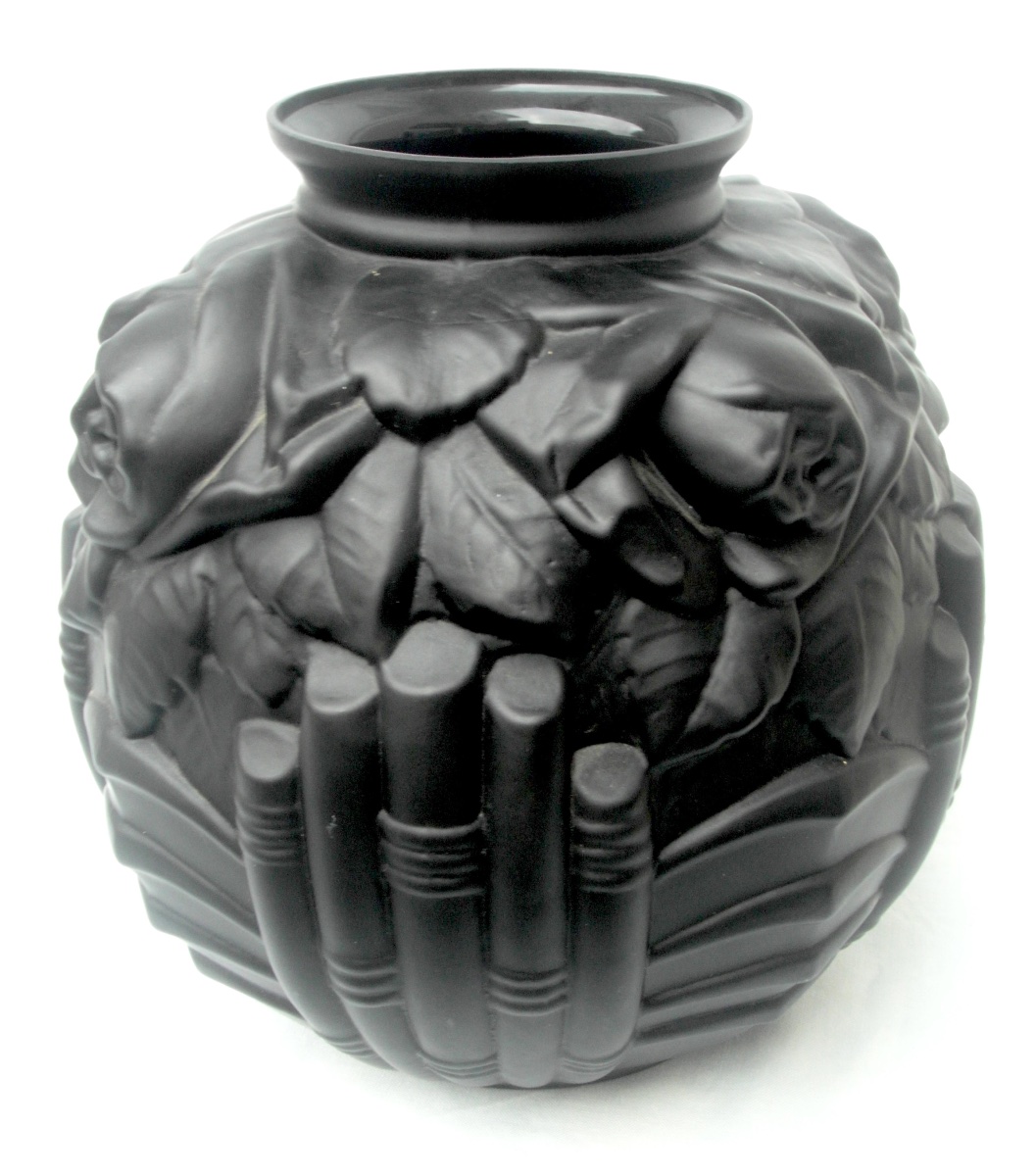 Art Deco "roses And Bamboo" Vase Made Of Pressed-molded Glass, 1930, From The Daum Galle d'Avesn Era-photo-4