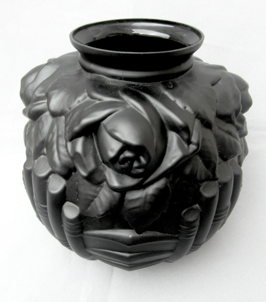 Art Deco "roses And Bamboo" Vase Made Of Pressed-molded Glass, 1930, From The Daum Galle d'Avesn Era-photo-5