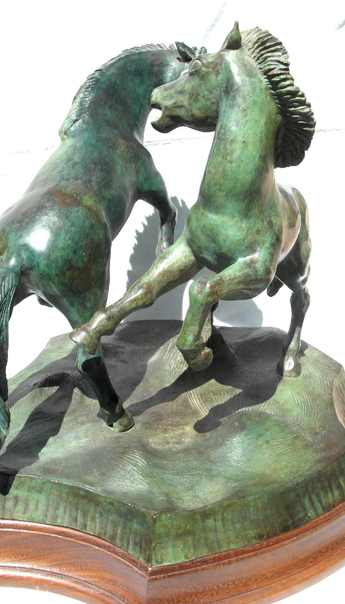 Groupe En Bronze Aux Chevaux Cabrés, Vers 1930, numéroté , Signé, Era Susse Barye Daum-photo-3