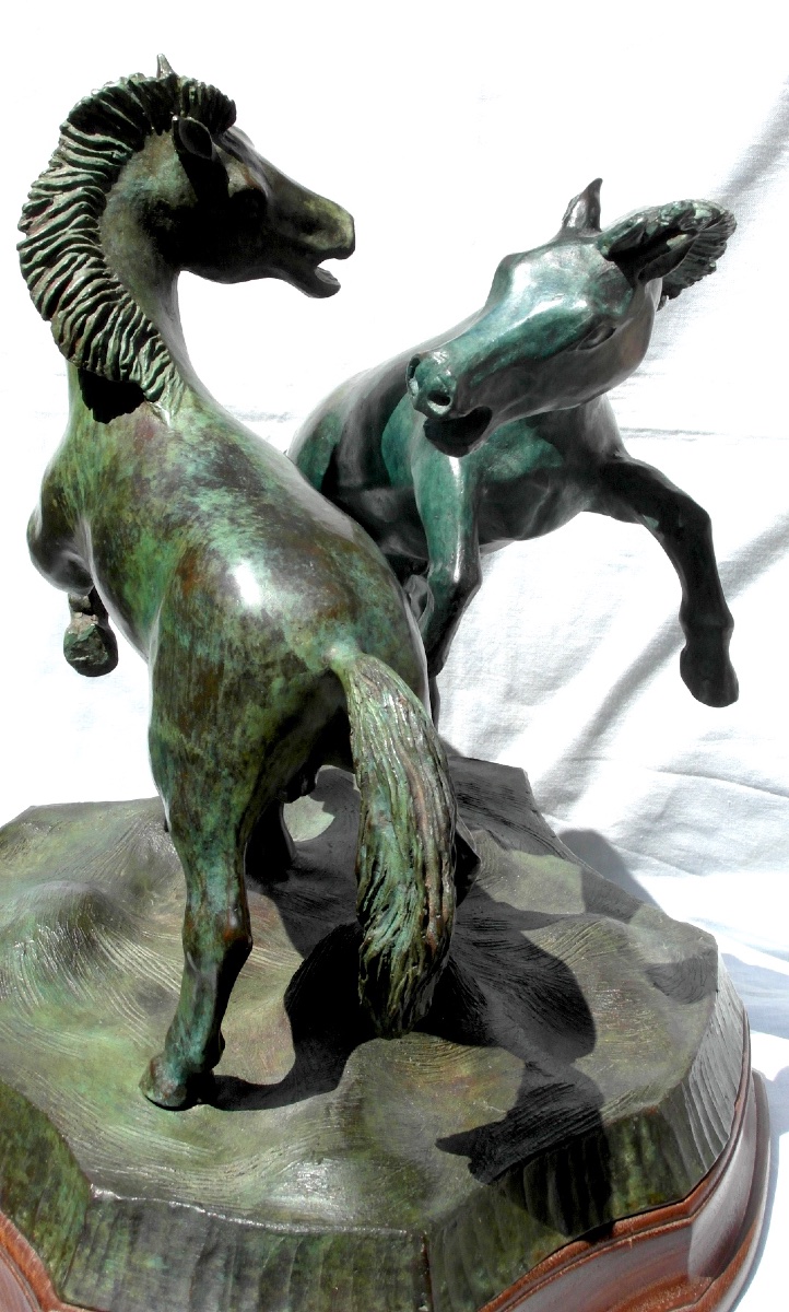 Groupe En Bronze Aux Chevaux Cabrés, Vers 1930, numéroté , Signé, Era Susse Barye Daum-photo-1