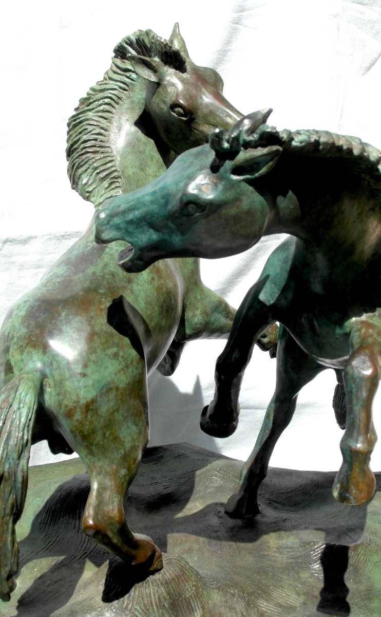 Groupe En Bronze Aux Chevaux Cabrés, Vers 1930, numéroté , Signé, Era Susse Barye Daum-photo-3