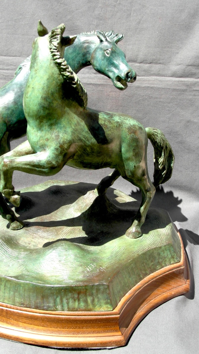 Groupe En Bronze Aux Chevaux Cabrés, Vers 1930, numéroté , Signé, Era Susse Barye Daum-photo-5
